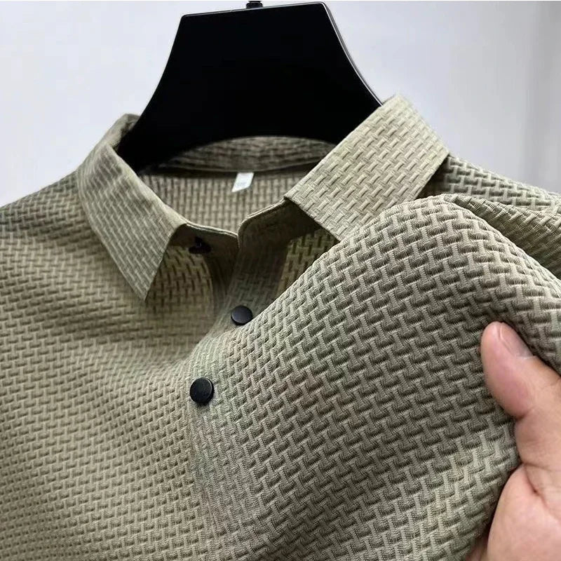 Men's Bone Flower Solid Color Polo Shirt Business Casual Short Sleeve Summer Breathable Versatile Top