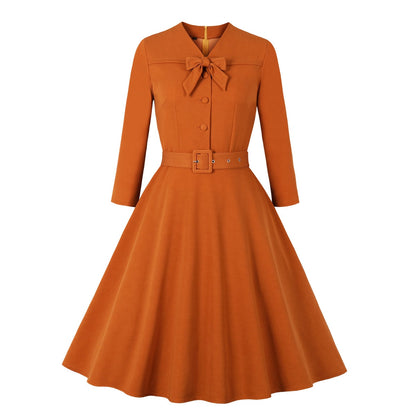 Ladies Autumn Winter Dress Vintage Rockabilly Dress Jurken Retro Big Swing Pinup Women Audrey Hepburn Dress Vestidos