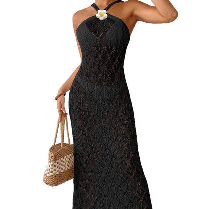 Ladies Beach Dress Women's Sexy Backless Hollow Dress Bikini Cover-Up