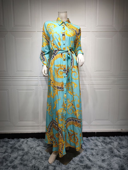 Swing Ladies Print Shirt Dress Middle East Ladies Clothing