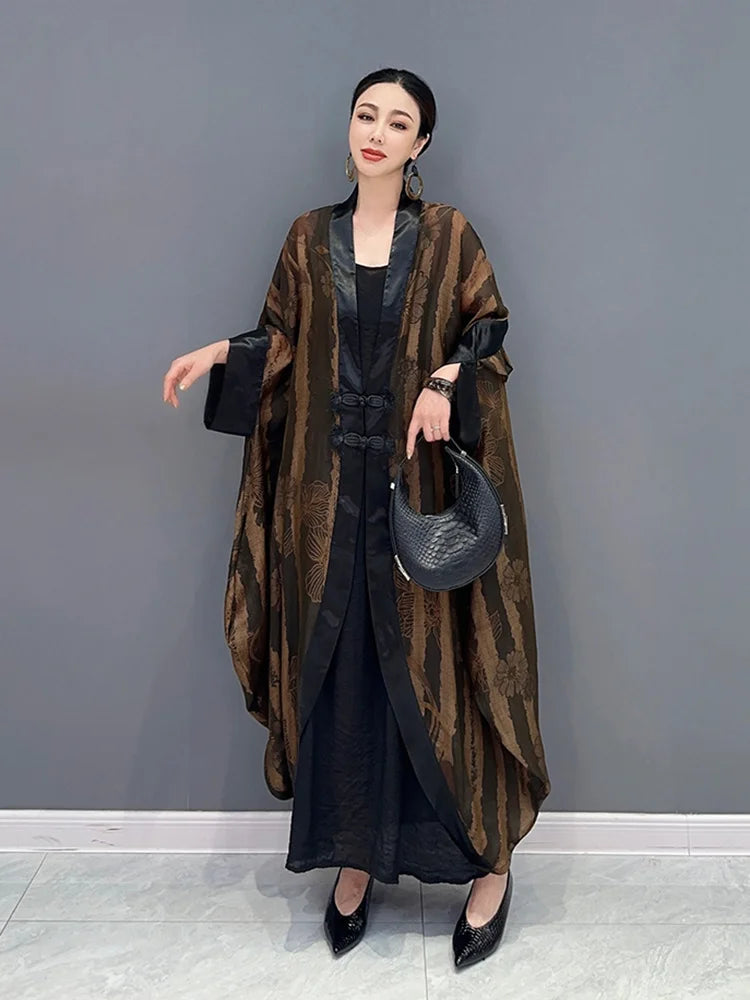 Fashion Printed Dress For Women V-neck Dial Buckle Batwing Sleeve Patchwork Loose Vestido Summer New Tide