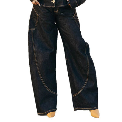 Stylish Stitched Curved Hem Denim Pants