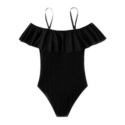 Conservative Strapless One-Shoulder Ruffle High-Waisted One-Piece Swimsuit Bikini