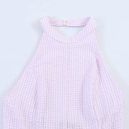 Plaid hanging neck dress for summer