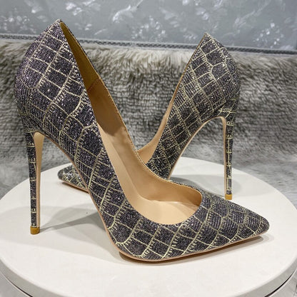 Tikicup Glitter Embossed Crocodile Effect Women Greem Pointy Toe High Heel Party Dress Shoes Sexy Ladies Chic Stiletto Pumps