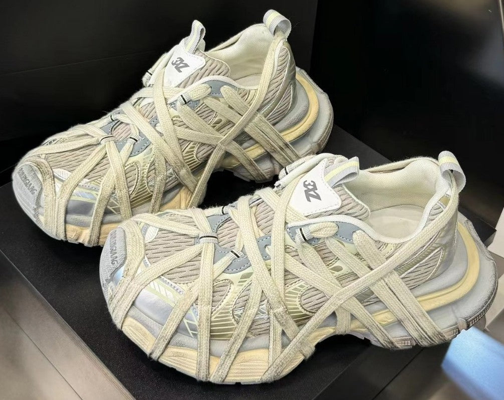 Breathable Distressed Running Shoes Strap Chunky Flat Women Sneakers