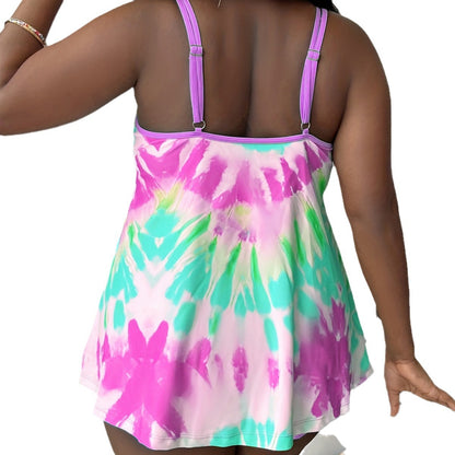 Tropical printed split sexy Tankini swimsuit