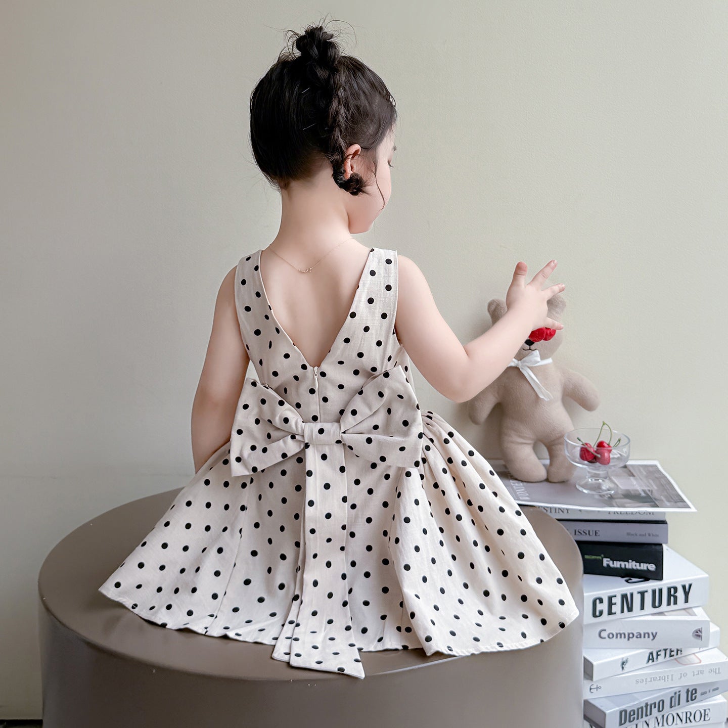 Dot Bow Dress for Girls Summer Cotton Dress Kids Casual Dress