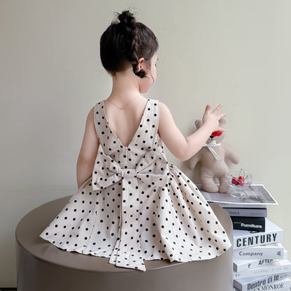 Dot Bow Dress for Girls Summer Cotton Dress Kids Casual Dress