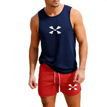 Outdoor Jogging Sportswear Men's Vest+Shorts 2-Piece Summer Casual Fashion Trend Set Beach Surfing Men's Suit European size