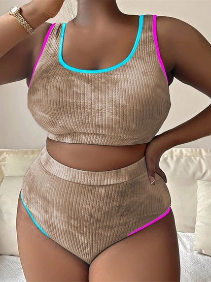 Tankini sexy swimsuit with contrasting tie dye fabric