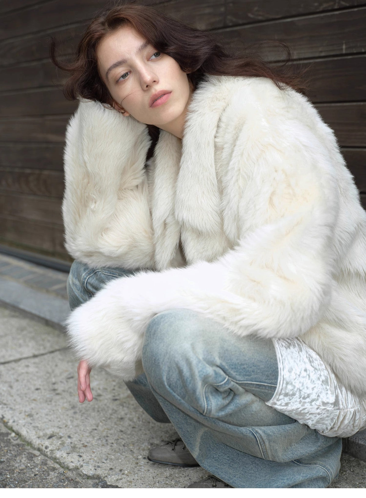 "Dream Walk" long lapel Toscana wool sheepskin short fur coat for