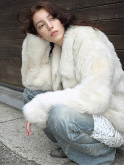 "Dream Walk" long lapel Toscana wool sheepskin short fur coat for