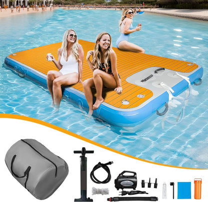 China Raft Drop Stitch Fishing Floating Platform EVA Water Dock Pontoon Leisure Mat Inflatable Floating Dock with Wood Grain EVA