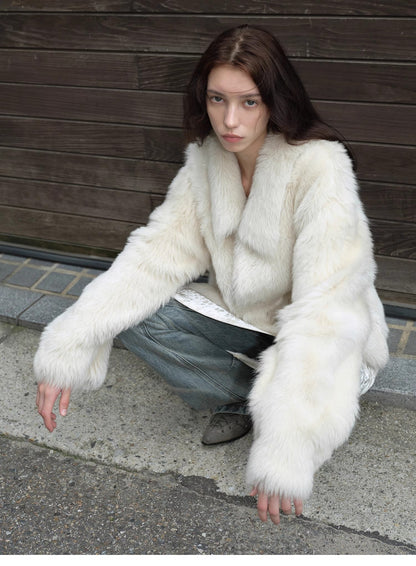 "Dream Walk" long lapel Toscana wool sheepskin short fur coat for