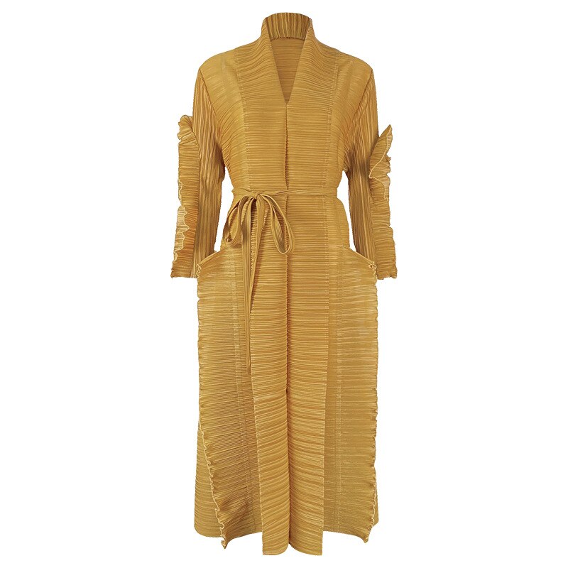 Spring And Summer Women's Catwalk Models Fungus Edge Long Sleeve Stitching Straps Pleated Dress