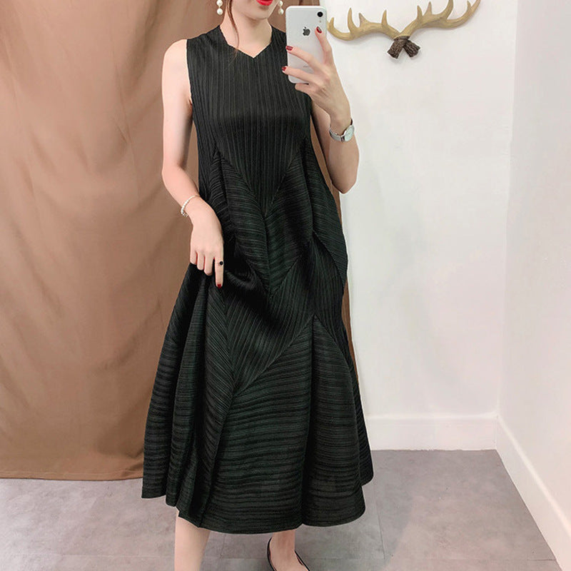 Elegant Ladies Pleated Dress Summer New Pleated Lantern Skirt Long