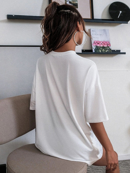 Spring And Summer New Cross Border Heat Transfer Printing Ladies Short Sleeved T-Shirt