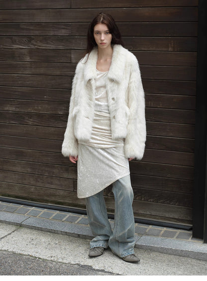 "Dream Walk" long lapel Toscana wool sheepskin short fur coat for