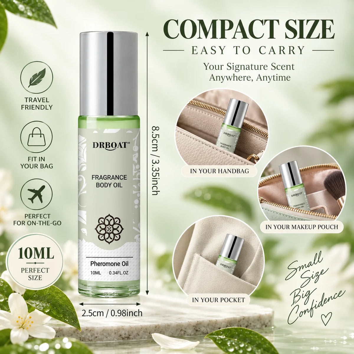 Fresh Jasmine Perfume Oil Roll On for Women, Long Lasting Floral Fragrance Body Oil with Green Pear Bergamot Cedarwood Notes