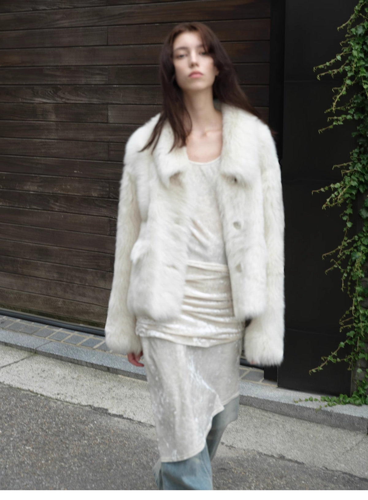 "Dream Walk" long lapel Toscana wool sheepskin short fur coat for