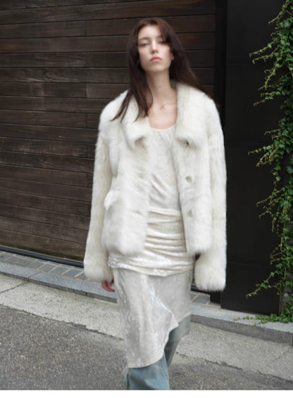 "Dream Walk" long lapel Toscana wool sheepskin short fur coat for