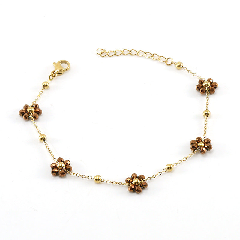 Versatile Fresh Floral Stainless Steel Bracelet for Women, Unique Titanium Steel Necklace Jewelry