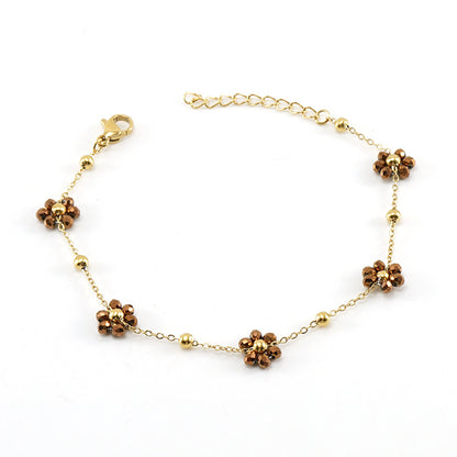Versatile Fresh Floral Stainless Steel Bracelet for Women, Unique Titanium Steel Necklace Jewelry