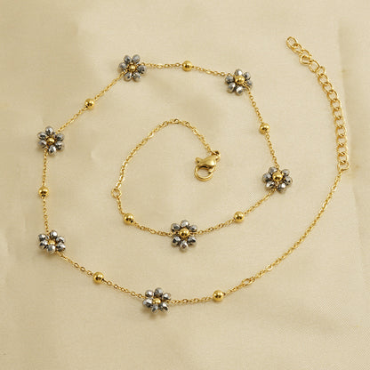 Versatile Fresh Floral Stainless Steel Bracelet for Women, Unique Titanium Steel Necklace Jewelry