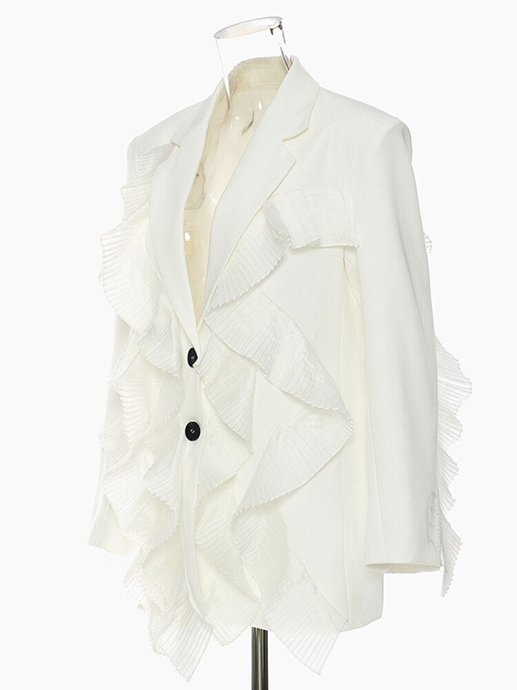 Fashion Women's Blazer New Notched Loose Single Breasted Spliced Mesh Long Sleeve Suit Jackets Female Summer