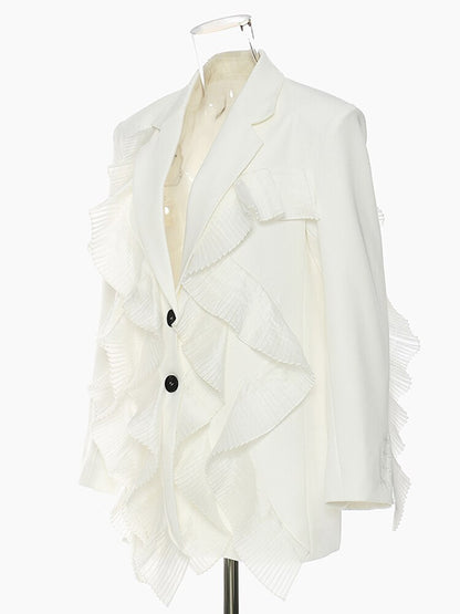 Fashion Women's Blazer New Notched Loose Single Breasted Spliced Mesh Long Sleeve Suit Jackets Female Summer