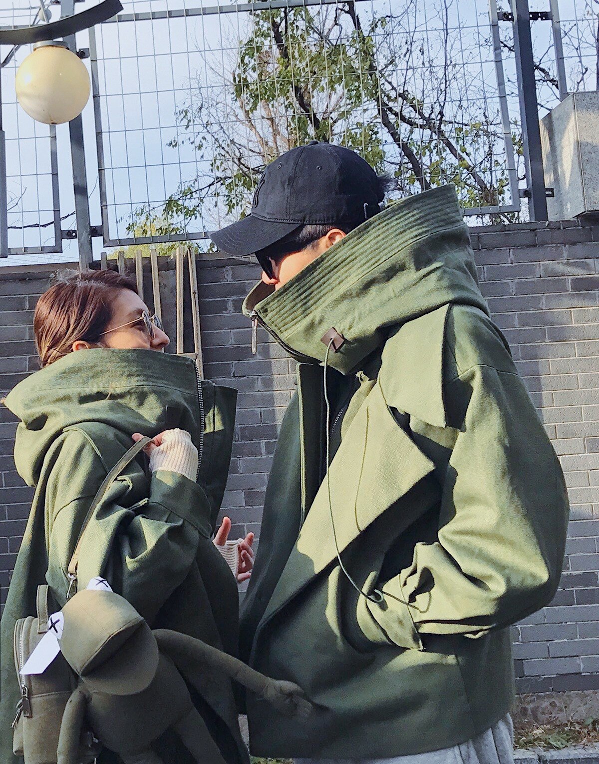 Fashion Women Jackets Solid Color Cotton Ladies Stand Collar Hooded Autumn New Winter Clothing Green Couple