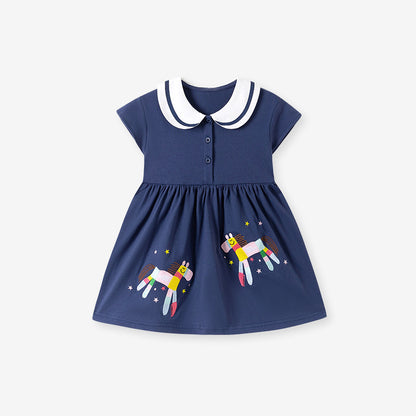 Girls' Dress Summer Short Sleeve Cartoon Dress