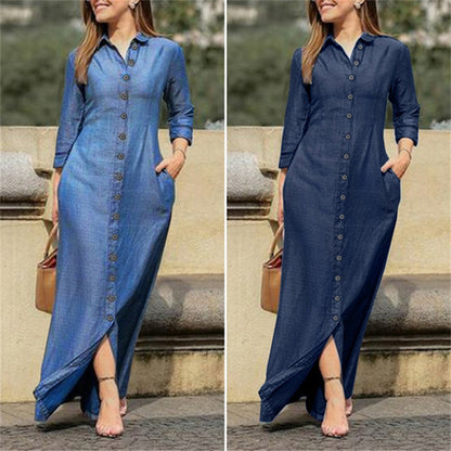 European And American Denim Dress New Shirt Collar Denim Button Dress For Ladies