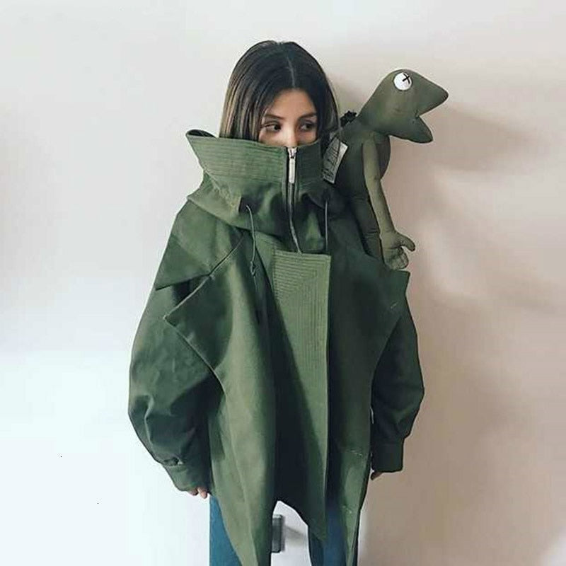 Fashion Women Jackets Solid Color Cotton Ladies Stand Collar Hooded Autumn New Winter Clothing Green Couple