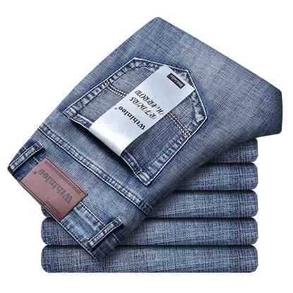 Wthinlee Men's Jeans Casual Straight Stretch Fashion Classic Blue Black Work Denim Pant Trousers Male  Clothing