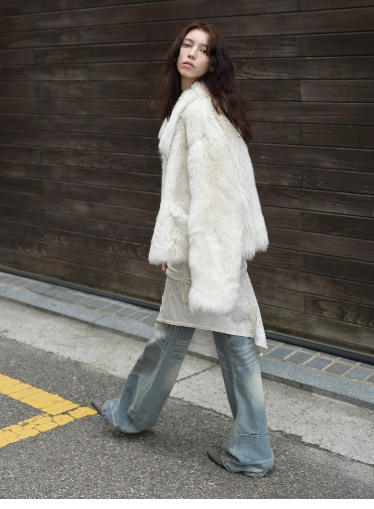"Dream Walk" long lapel Toscana wool sheepskin short fur coat for