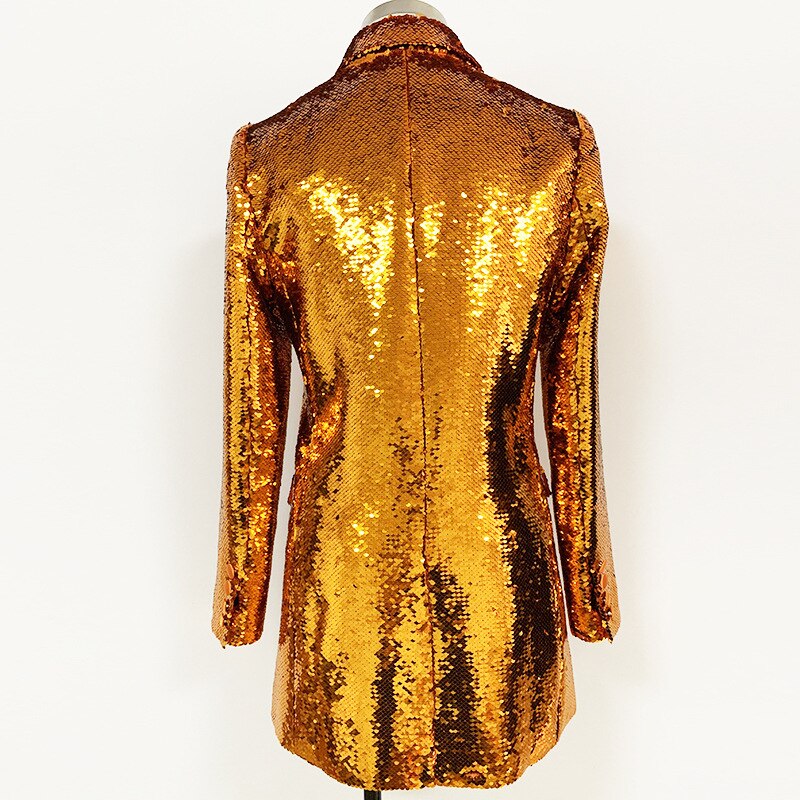 Designer Fashion Gold Sequin And Shimmer Blazers For Women Elegant Set Skirt And Jacket Ladies Evening Party Dress