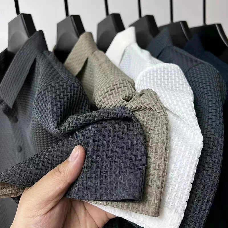 Men's Bone Flower Solid Color Polo Shirt Business Casual Short Sleeve Summer Breathable Versatile Top