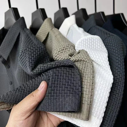 Men's Bone Flower Solid Color Polo Shirt Business Casual Short Sleeve Summer Breathable Versatile Top
