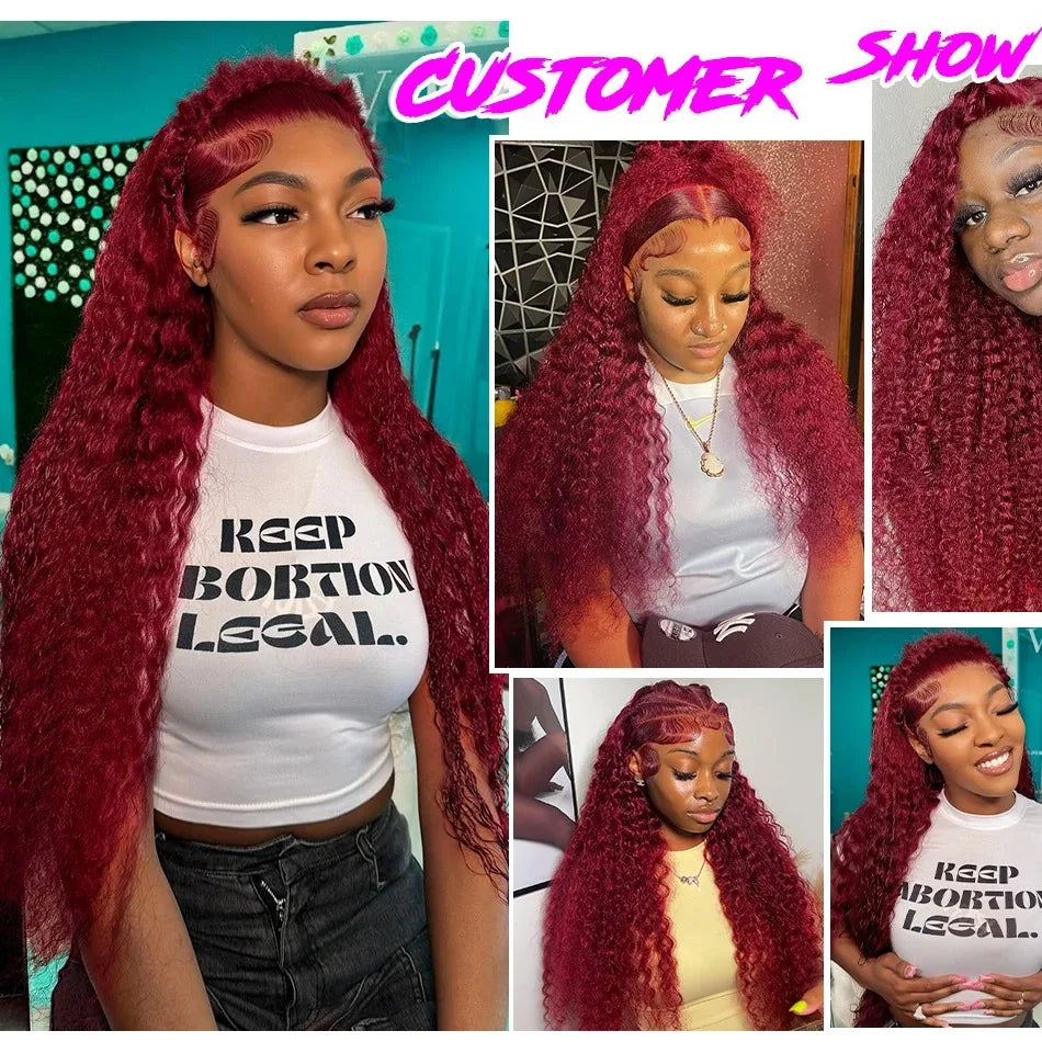 36 38 Inch Burgundy 13x6 hd Lace Frontal Wig Water Wave Curly 13x4 Red Remy Human Hair Brazilian 99J Colored Hair Wigs for Women