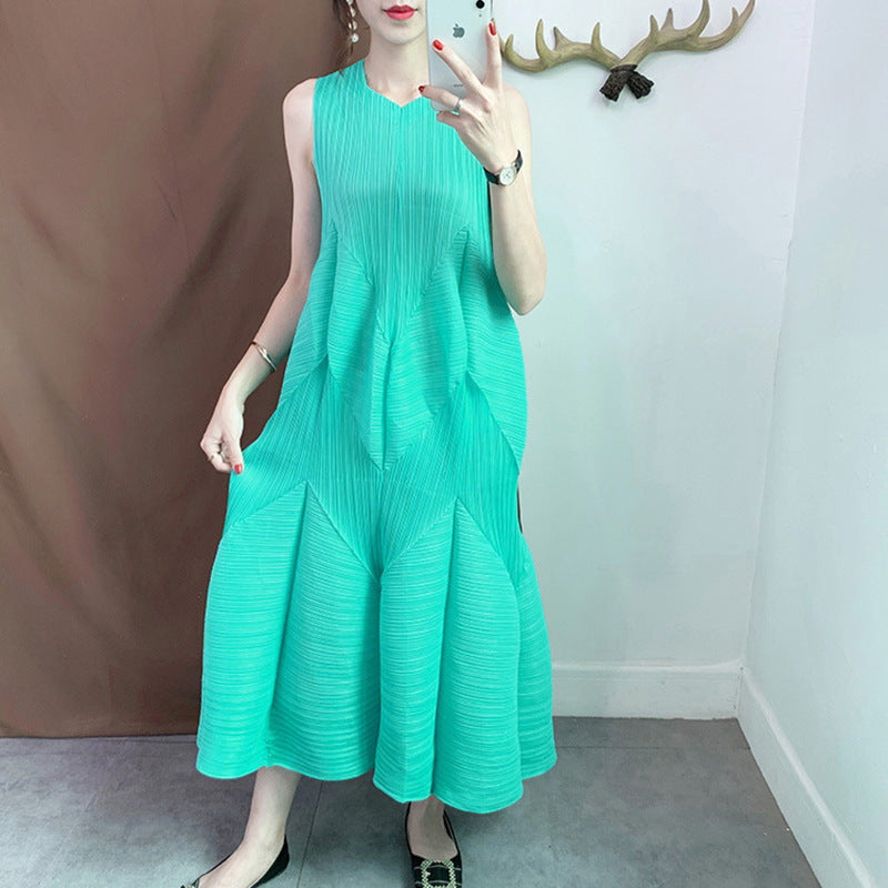 Elegant Ladies Pleated Dress Summer New Pleated Lantern Skirt Long