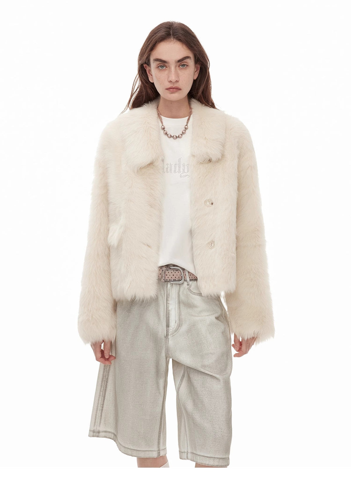 "Dream Walk" long lapel Toscana wool sheepskin short fur coat for