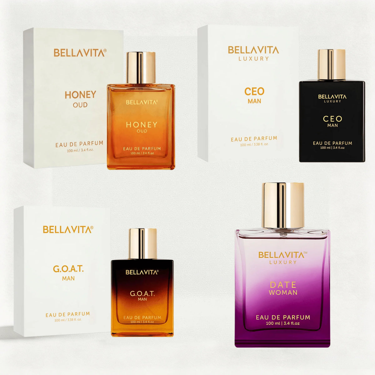Bellavita Luxury G.O.A.T. and Honey Oud & DATE Woman Eau De Parfum 100 ml, - Honey Perfume for Women & Cologne for Men, Floral Fruity Perfume, Pink Pepper, Red Fruits, Jasmine & Vanilla Notes – Long Lasting Womens Fragrance Long Lasting Arabic Fragrance