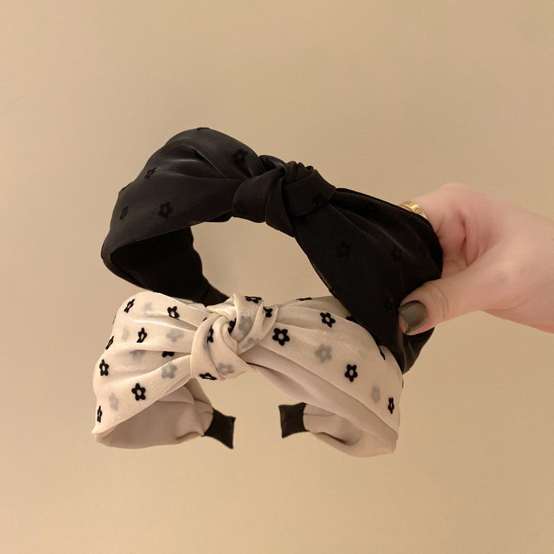 Spring And Summer High-End French Organza Small Flower Wide-Brimmed Headband Ladies Short Hair Crushed Hair Broken Hair Headband