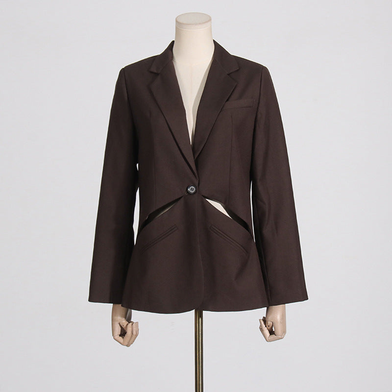 Summer fashion style small suit for women with hollow out solid color formal wear long sleeved suit jacket