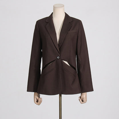 Summer fashion style small suit for women with hollow out solid color formal wear long sleeved suit jacket