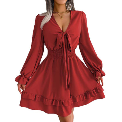 European and American ladies elegant style dress autumn and winter sweet short skirt for women