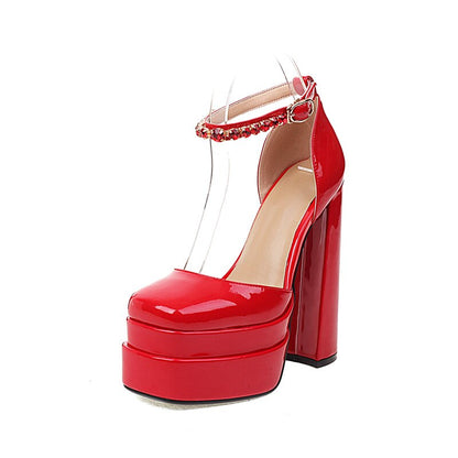 Rhinestone Ankle Strap Super Thick High Heels Platforms Pumps For Women Casual Spring Summer Shallow Party Chunky Shoes Ladies