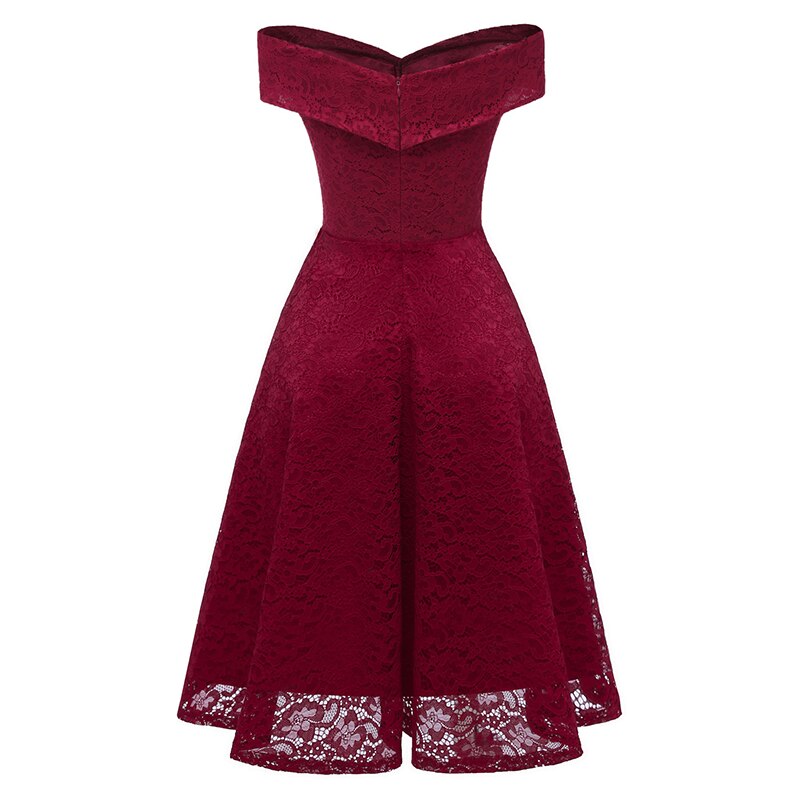 New Vintage Lace Evening Party Dress Women Slash Neck Sleeveless Midi Dress Ladies Elegant Pink Dresses
